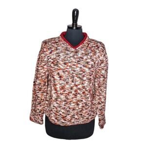 Woolrich Pullover Sweater V Neck Red Orange Brown Size M Petite